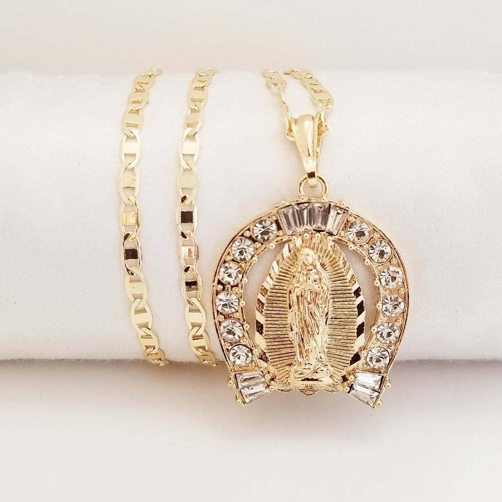 14K Gold Plated Shoe Horse Guadalupe Necklace.New
